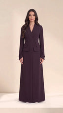 The Nahed Pleated Tulip Cuff Abaya, in Dark Purple, front view
