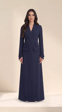The Nahed Pleated Tulip Cuff Abaya, in Navy, front view