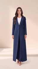 The Nahla Buttoned Shoulder Tab Abaya, in Navy, front view