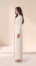 The Nahla Buttoned Shoulder Tab Abaya, in Off White, side view