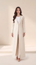 The Nahla Buttoned Shoulder Tab Abaya, in Off White, front view