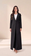 The Nahla Buttoned Shoulder Tab Abaya, in Black, front view
