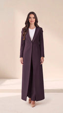 The Nahla Buttoned Shoulder Tab Abaya, in Dark Purple, front view