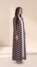 The Naira Geometric Print Open-Front Abaya - TAL by The Abaya Lab