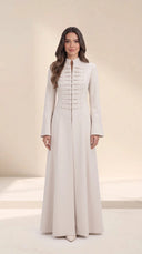 The Najat Military Pleat Front Abaya, in Off White, front view
