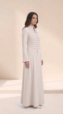 The Najat Military Pleat Front Abaya, in Off White, side view