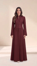 The Najat Military Pleat Front Abaya, in Burgundy, front view