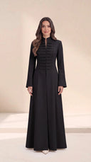 The Najat Military Pleat Front Abaya, in Black, front view
