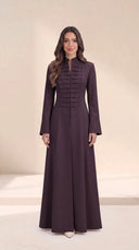 The Najat Military Pleat Front Abaya, in Dark Purple, front view