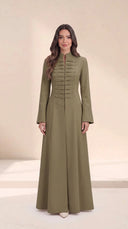 The Najat Military Pleat Front Abaya, in Green, front view