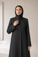 The Najla Grey Beaded Starburst Motif Abaya, in Grey, model view