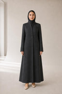The Najla Grey Beaded Starburst Motif Abaya, in Grey, front view