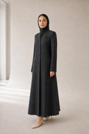 The Najla Grey Beaded Starburst Motif Abaya, in Grey, side view