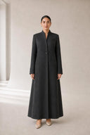 The Najla Grey Beaded Starburst Motif Abaya, in Grey, front view