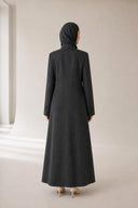 The Najla Grey Beaded Starburst Motif Abaya, in Grey, back view