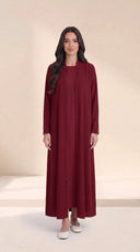 The Nashwa Scalloped Front Edge Abaya, in Burgundy, front view