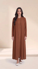 The Nashwa Scalloped Front Edge Abaya, in Brown, front view