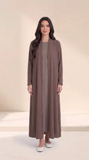 The Nashwa Scalloped Front Edge Abaya, in Mocha Brown, front view