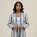 The Nawal Blue Ivory Stripe Open Abaya - TAL by The Abaya Lab