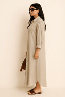 The Nawal Button - Down Shirt Dress – Sandstone Edition - The Abaya Lab