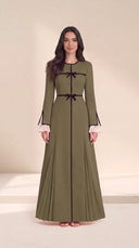 The Nisa Contrast Bow Abaya with Pleated Panels - TAL by The Abaya Lab