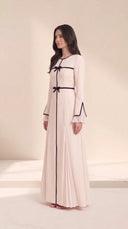 The Nisa Contrast Bow Abaya with Pleated Panels - TAL by The Abaya Lab