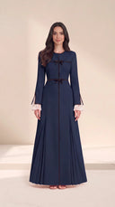 The Nisa Contrast Bow Abaya with Pleated Panels - TAL by The Abaya Lab