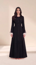 The Nisa Contrast Bow Abaya with Pleated Panels - TAL by The Abaya Lab