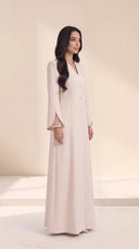 The Nidaa Pearl Mesh Split Cuff Abaya, in Off White, side view