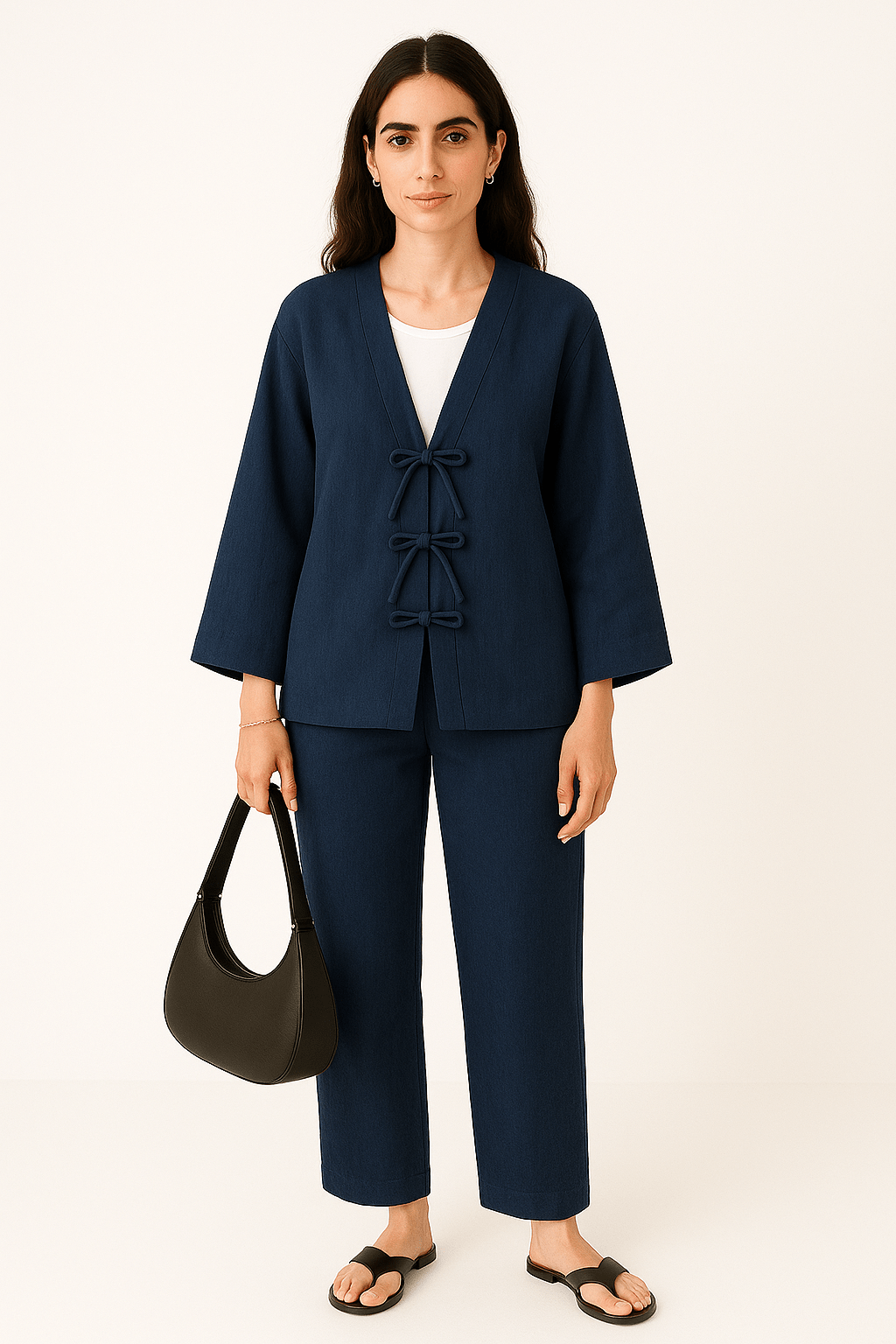 The Noor Linen Bow Knot - Front Set – Navy Edition - The Abaya Lab