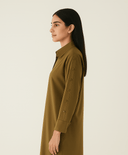 The Noora Button - Sleeve Shirt Dress – Olive Brown Edition - The Abaya Lab