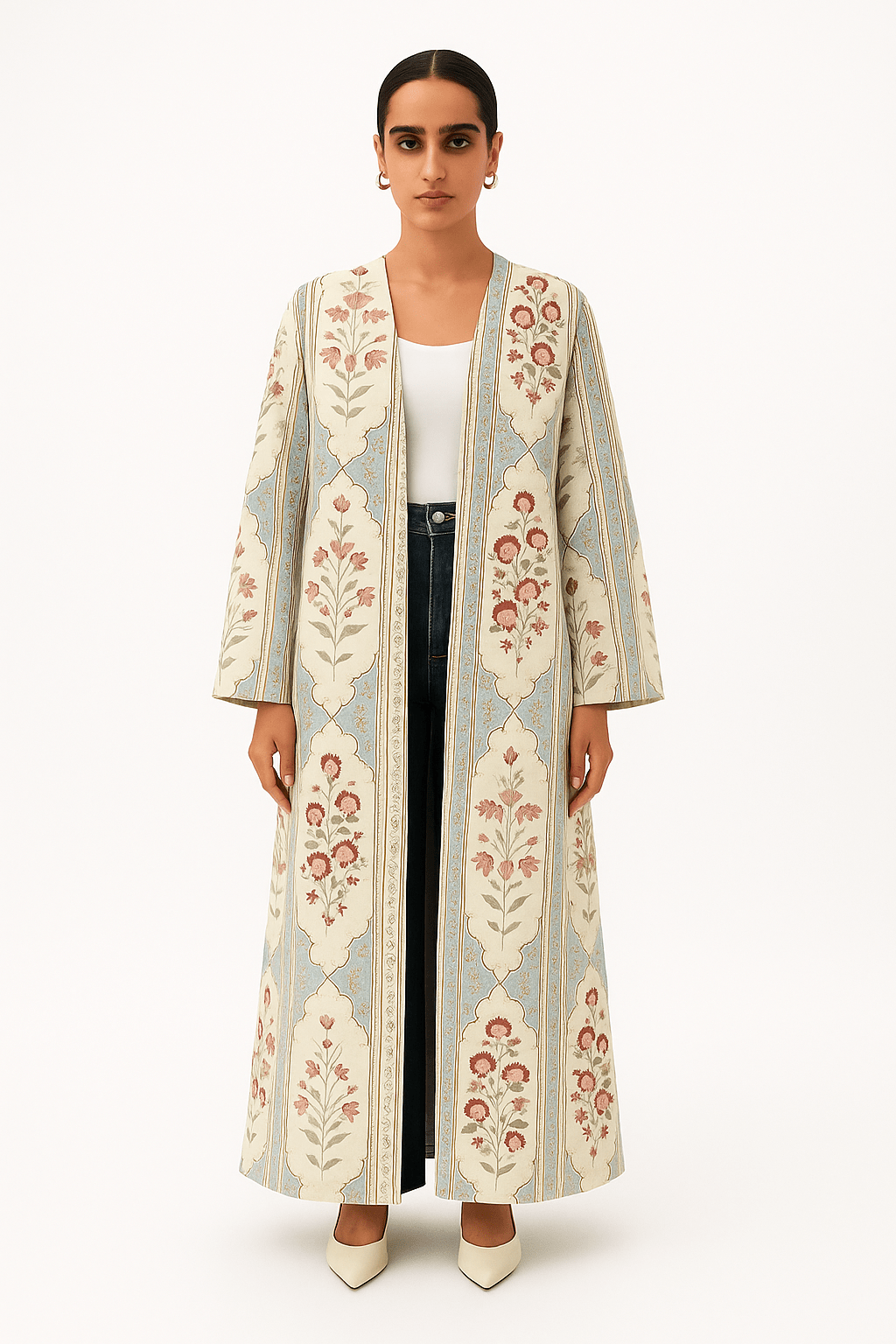 The Noura Blue & Cream Floral Abaya - TAL by The Abaya Lab