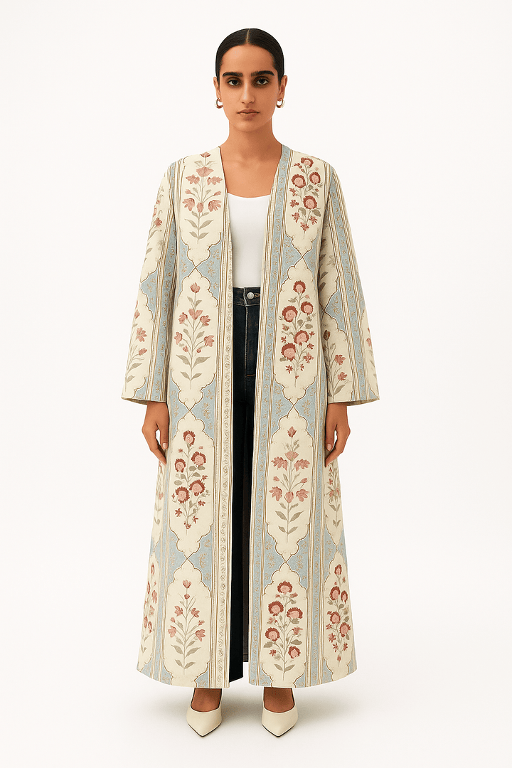 The Noura Blue & Cream Floral Abaya - TAL by The Abaya Lab