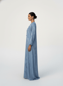 The Noura Dusty Blue Satin Jacquard Abaya - TAL by The Abaya Lab
