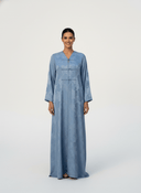 The Noura Dusty Blue Satin Jacquard Abaya - TAL by The Abaya Lab