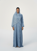 The Noura Dusty Blue Satin Jacquard Abaya - TAL by The Abaya Lab