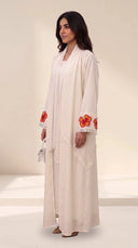 The Noura Linen Blend Abaya with Flame Tree Embroidered Cuff Detail - TAL by The Abaya Lab
