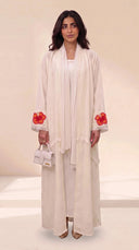 The Noura Linen Blend Abaya with Flame Tree Embroidered Cuff Detail - TAL by The Abaya Lab