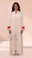 The Noura Linen Blend Abaya with Flame Tree Embroidered Cuff Detail - TAL by The Abaya Lab
