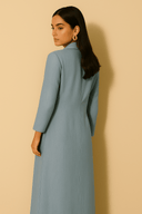 The Noura Modest Dusty Blue Wrap Dress - The Abaya Lab