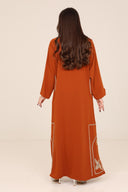 The Noura Rust Embroidered Palm & Bird Abaya - TAL by The Abaya Lab