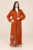 The Noura Rust Embroidered Palm & Bird Abaya - TAL by The Abaya Lab