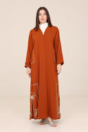 The Noura Rust Embroidered Palm & Bird Abaya - TAL by The Abaya Lab