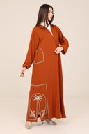 The Noura Rust Embroidered Palm & Bird Abaya - TAL by The Abaya Lab