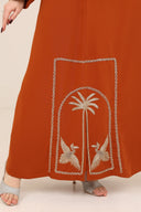 The Noura Rust Embroidered Palm & Bird Abaya - TAL by The Abaya Lab