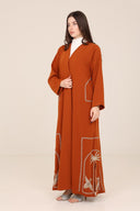 The Noura Rust Embroidered Palm & Bird Abaya - TAL by The Abaya Lab