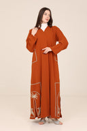 The Noura Rust Embroidered Palm & Bird Abaya - TAL by The Abaya Lab
