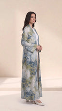 The Rafiqa Abstract Botanical Print Open-Front Abaya - TAL by The Abaya Lab