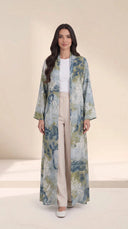 The Rafiqa Abstract Botanical Print Open-Front Abaya - TAL by The Abaya Lab
