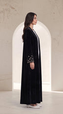 The Randa Black Pearl Embellished Cuff Abaya, in Black, side view
